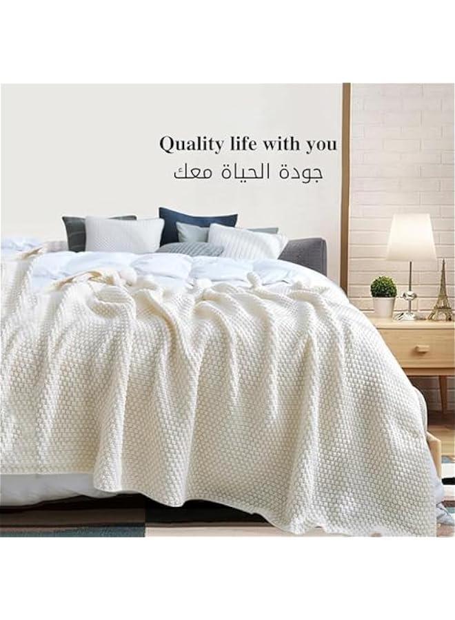 HOOKOR Knitted Throw Blankets, Cozy Lightweight Decorative Throw, Warm Woven Blanket with Tassels for Couch Sofa, Bed and Living Room, All Seasons Suitable for Women, Men and Kids (Beige, 120X150cm) - Image 5