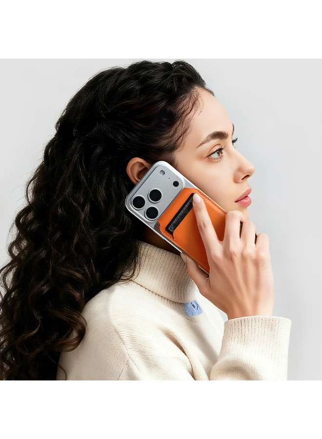 MARK RYDEN Mark Ryden MR21 Silver Magnetic Card Holder and Phone Stand, RFID Blocking, Slim 4mm PU Leather Wallet, Holds 2–3 Cards, Strong Magnetic Snap-On Grip, Foldable Stand for Portrait and Landscape