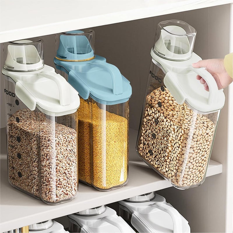 GLITZEN Airtight Rice Storage Container 2L Plastic Cereal Storage Containers Dry Food Dispenser with Measuring Cup for Oatmeal Flour Pasta Latched Lid Ergonomic Handle Spout Multi SET OF 1 - Image 1