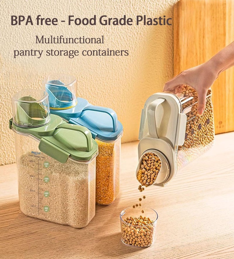 GLITZEN Airtight Rice Storage Container 2L Plastic Cereal Storage Containers Dry Food Dispenser with Measuring Cup for Oatmeal Flour Pasta Latched Lid Ergonomic Handle Spout Multi SET OF 1 - Image 5
