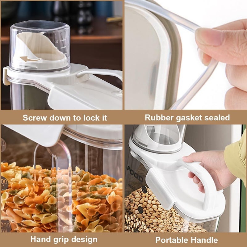 GLITZEN Airtight Rice Storage Container 2L Plastic Cereal Storage Containers Dry Food Dispenser with Measuring Cup for Oatmeal Flour Pasta Latched Lid Ergonomic Handle Spout Multi SET OF 1 - Image 4
