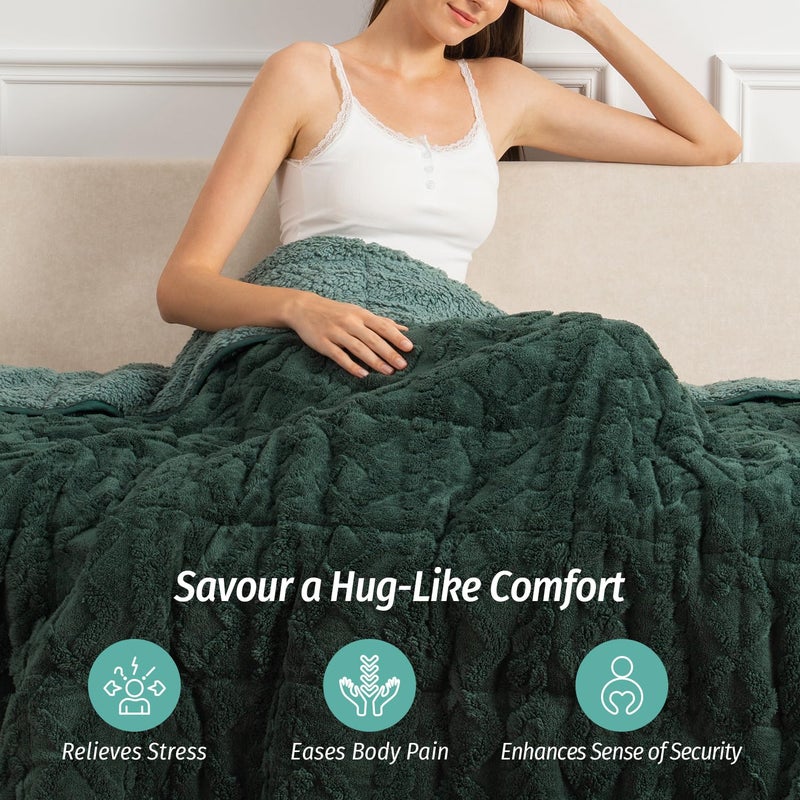 Wemore Weighted Blanket for Adults Twin Size 15 lbs, Dual Sided Soft Fuzzy Jacquard Sherpa Weighted Blankets for Sleeping, Cozy Fluffy Knitted Heavy Blanket for Couch Bed, Dark Green, 60 x 80 inches - Image 4