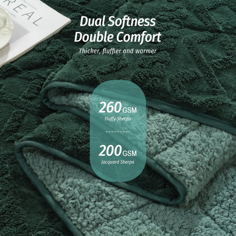 Wemore Weighted Blanket for Adults Twin Size 15 lbs, Dual Sided Soft Fuzzy Jacquard Sherpa Weighted Blankets for Sleeping, Cozy Fluffy Knitted Heavy Blanket for Couch Bed, Dark Green, 60 x 80 inches - Image 2