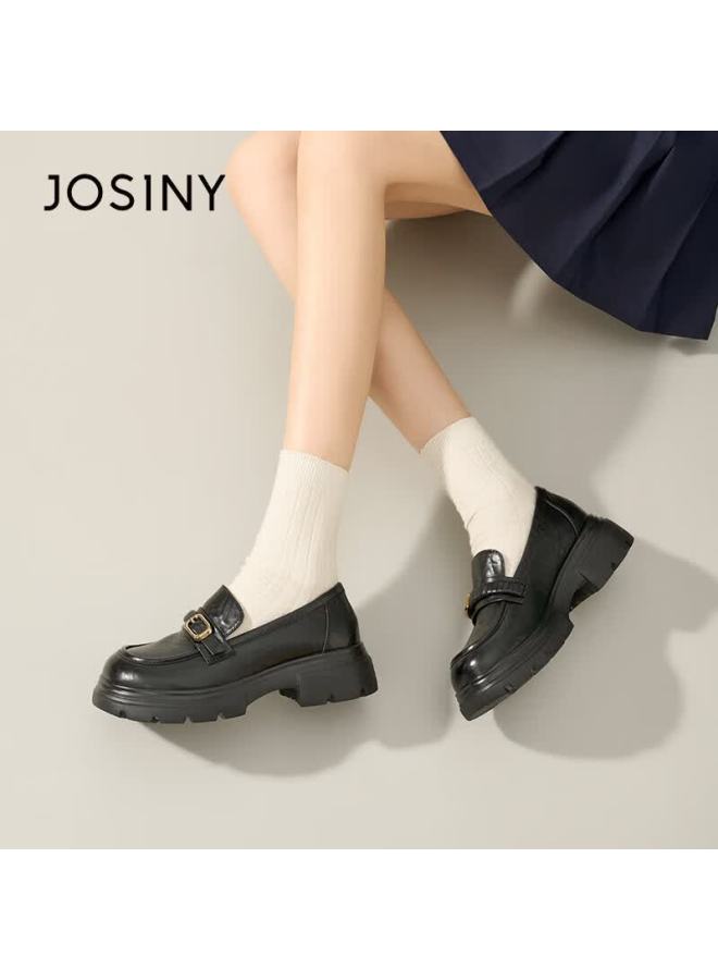 Josiny Zhuoshini Women's Thick-soled Loafers New Spring Autumn British Style Casual Slip-on Shoes Black 37 - Image 3