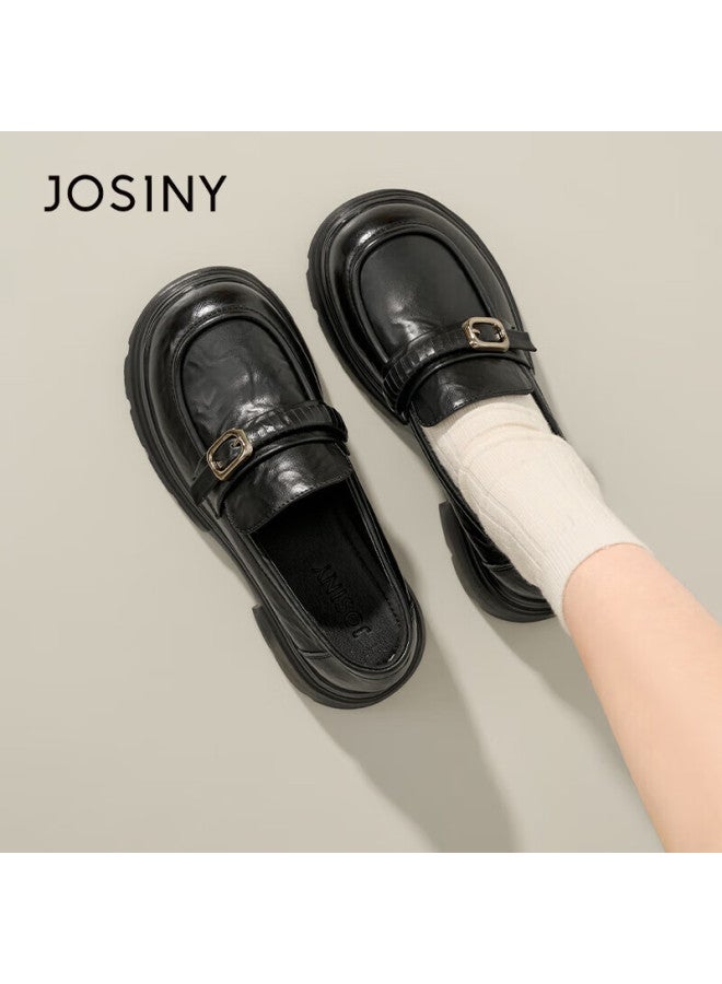 Josiny Zhuoshini Women's Thick-soled Loafers New Spring Autumn British Style Casual Slip-on Shoes Black 37 - Image 1
