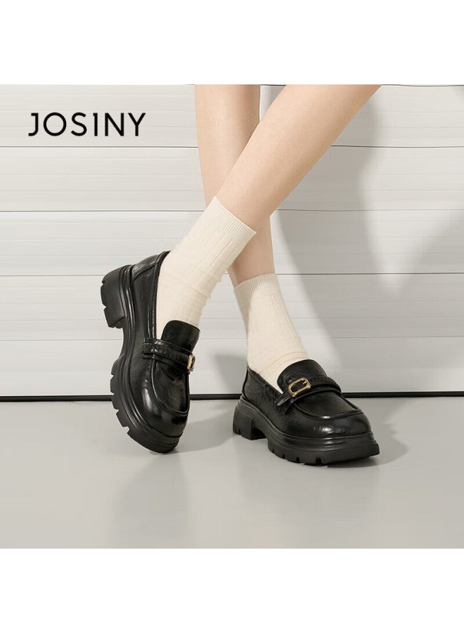 Josiny Zhuoshini Women's Thick-soled Loafers New Spring Autumn British Style Casual Slip-on Shoes Black 37 - Image 5