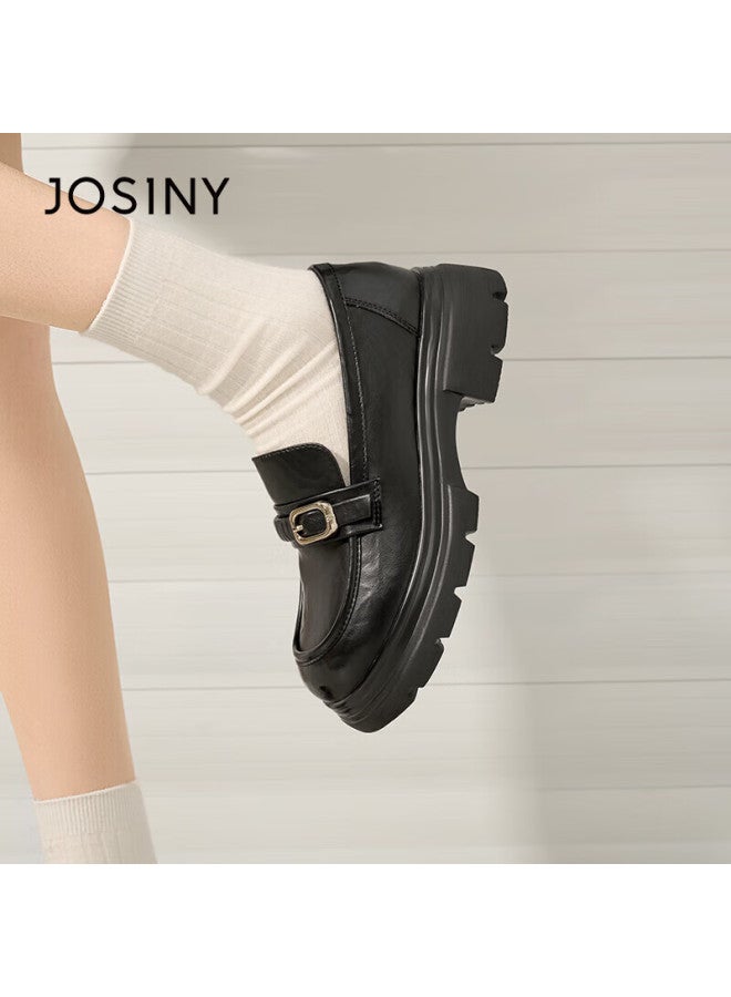 Josiny Zhuoshini Women's Thick-soled Loafers New Spring Autumn British Style Casual Slip-on Shoes Black 37 - Image 2