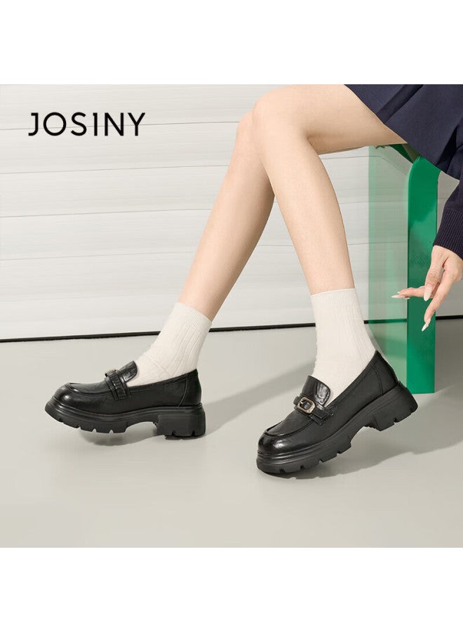 Josiny Zhuoshini Women's Thick-soled Loafers New Spring Autumn British Style Casual Slip-on Shoes Black 37 - Image 4