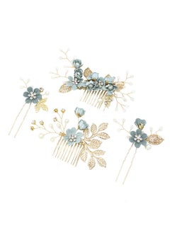 NUOBESTY Bride Clip 4 Pcs Rhinestones Crystal Floral Bridal Hair Clips Hair Jewelry for Wedding Dress Accessories Green
