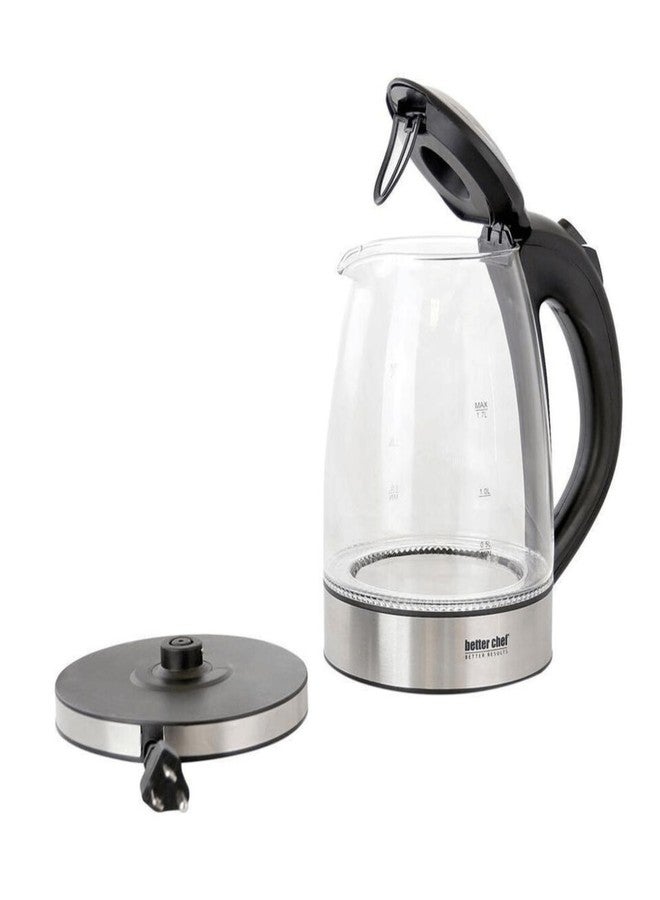 Better Chef Cordless Electric Kettle | 7-Cup Borosilicate Glass | LED Light | Thumb On-Off and Lid Open | 360-deg Swivel Base | Auto Boil-Dry Shut-Off | Stainless - Image 2