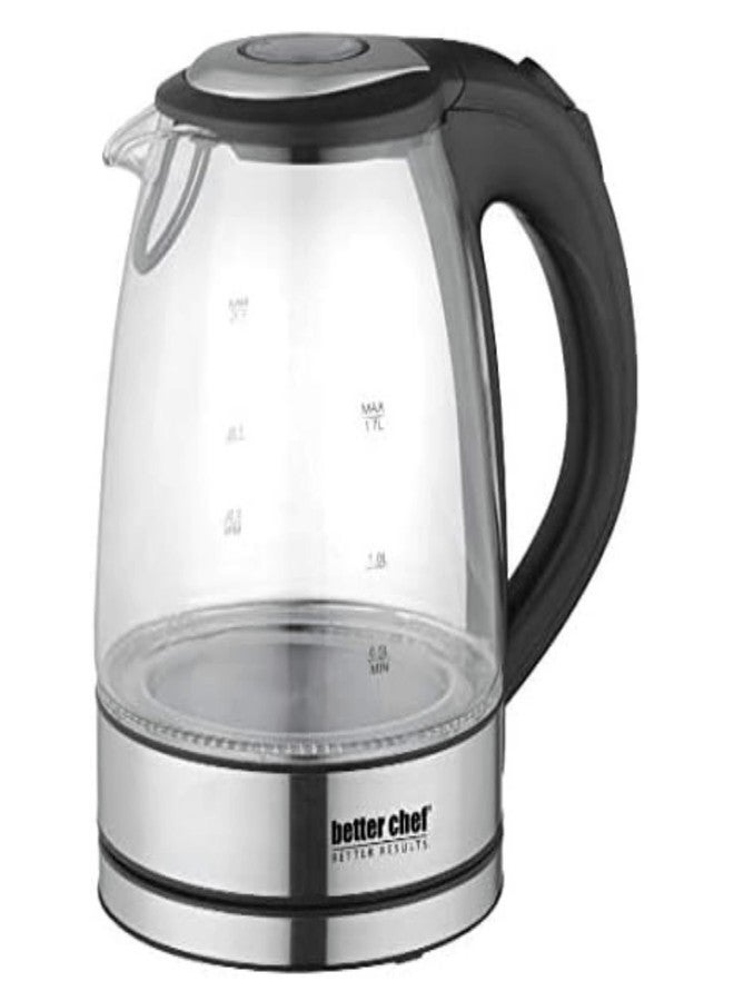 Better Chef Cordless Electric Kettle | 7-Cup Borosilicate Glass | LED Light | Thumb On-Off and Lid Open | 360-deg Swivel Base | Auto Boil-Dry Shut-Off | Stainless - Image 1