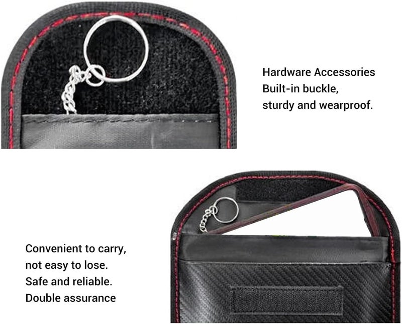 Yoidesu Carbon Fiber Key Fob Bag, 2 Large and 2 Small Signal Blocking Pouches with Hook and Loop Fastener for Car Key Security - Image 5
