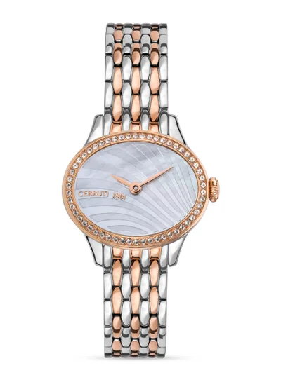 CERRUTI 1881 Women's Nemi Analog Women's Watch - Engraved Bezel Crystals, White Mother of Pearl Dial