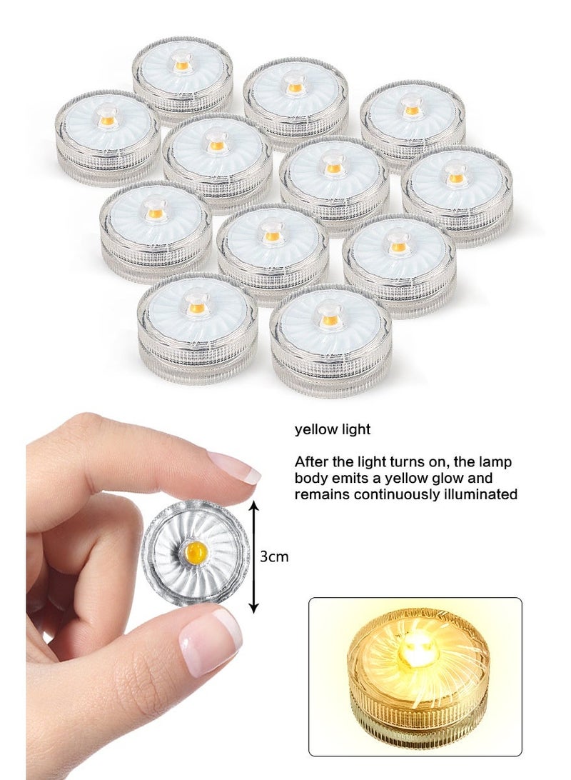 سعادة الضوء مصابيح LED صغيرة للغوص، عبوة من 12 قطعة، ضوء أصفر، وضع إضاءة ثابتة، مصابيح ديكور بيئي، ديكور حوض السمك، ديكور المنزل، ديكور أجواء العطلات، تصنيف IP68 مقاوم للماء (12 مصباحًا) - Image 2