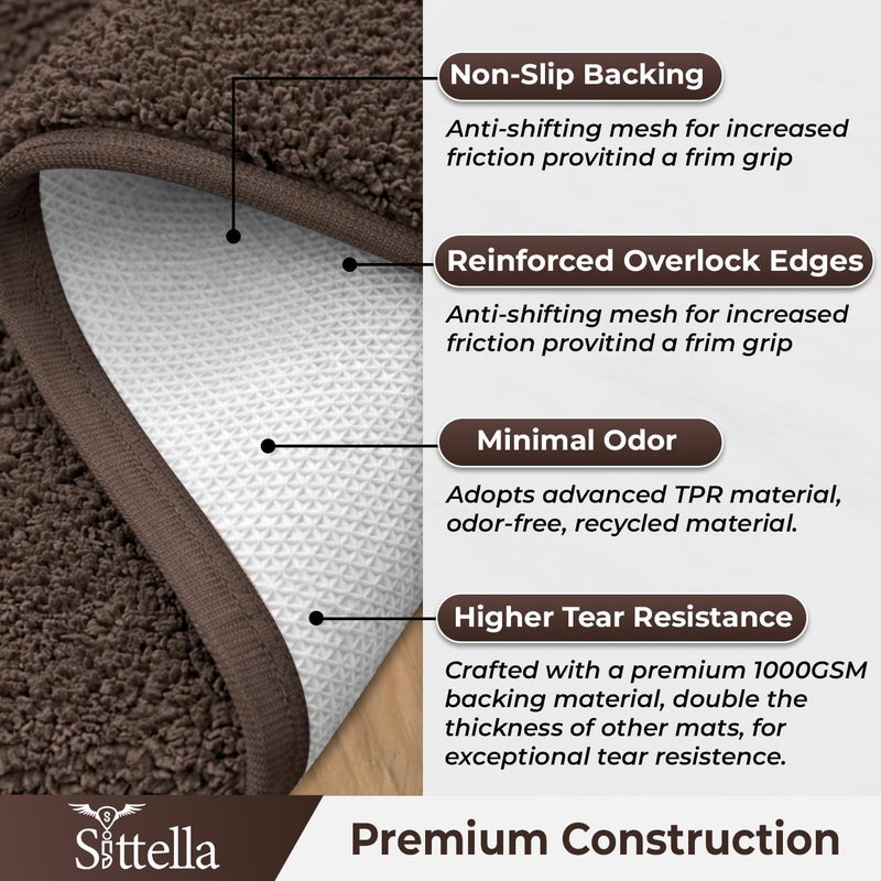 SITTELLA® Pack of 1 Premium 2000 GSM Microfiber Bathroom Mats (60x40 cm) | Ultra Soft Plush Bath Rug | Anti-Skid Backing | Super Water Absorbent & Quick Dry | Washable Bath Mat for Shower| Brown - Image 3
