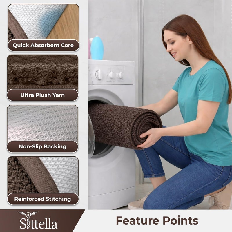 SITTELLA® Pack of 1 Premium 2000 GSM Microfiber Bathroom Mats (60x40 cm) | Ultra Soft Plush Bath Rug | Anti-Skid Backing | Super Water Absorbent & Quick Dry | Washable Bath Mat for Shower| Brown - Image 4