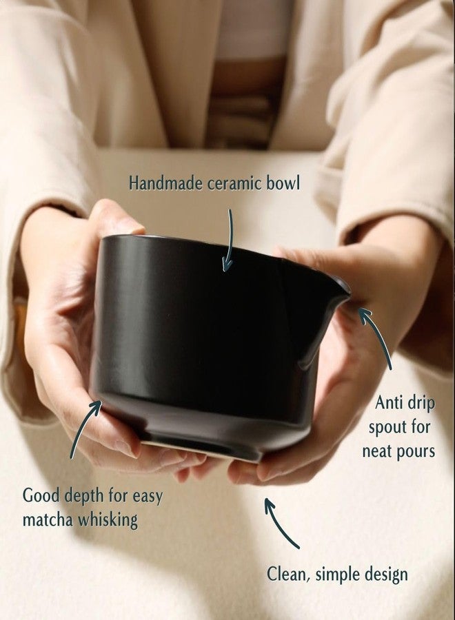 Naoki Matcha Complete Matcha Tea Ceremony Set - Includes: Bamboo Matcha Whisk & Bamboo Tea Scoop, Large Stainless Steel Sifter, Black Stoneware Bowl with Spout - Image 5