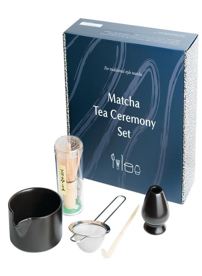 Naoki Matcha Complete Matcha Tea Ceremony Set - Includes: Bamboo Matcha Whisk & Bamboo Tea Scoop, Large Stainless Steel Sifter, Black Stoneware Bowl with Spout - Image 1