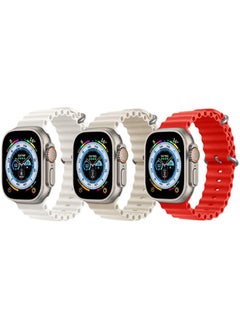 vesus Silicone Ocean Band Strap Snow White , Silicone Ocean Band Strap Pearl White and Silicone Ocean Band Strap Red for Apple Watch Ultra 8 49mm Set of 3 