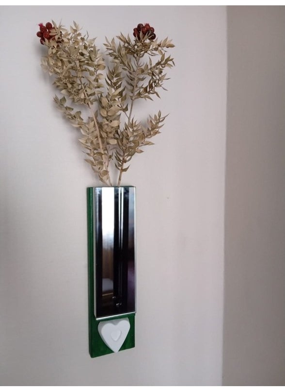 Bahat Wooden Mirrored Green and White Wall Planter Makeup Mirror Without Flowers  - Image 2