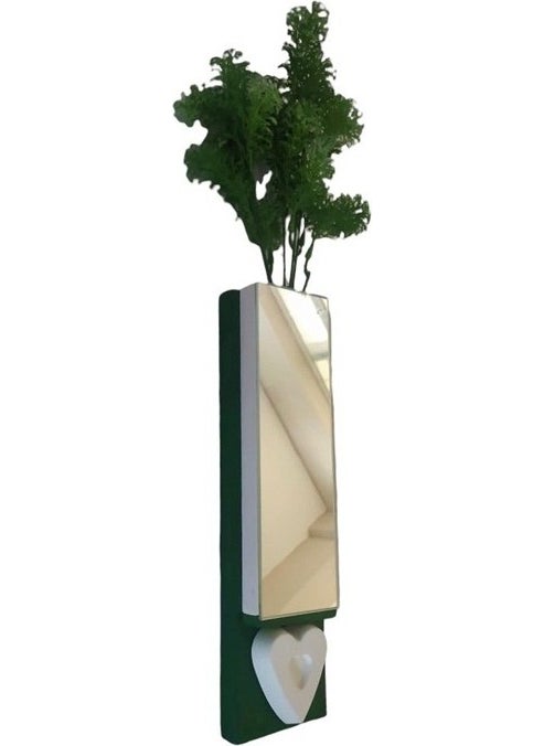 Bahat Wooden Mirrored Green and White Wall Planter Makeup Mirror Without Flowers  - Image 3