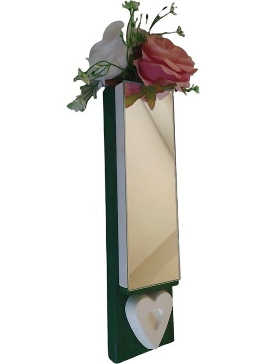 Bahat Wooden Mirrored Green and White Wall Planter Makeup Mirror Without Flowers  - Image 4