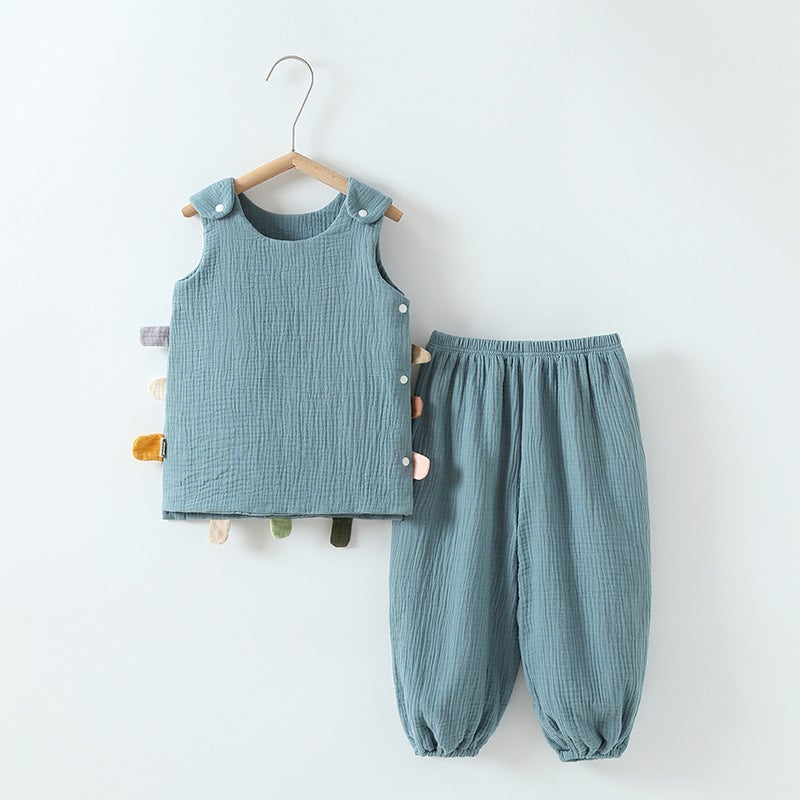 Baby''s Home Clothes Two-Piece Cotton Gauze Autumn Clothes Pants Baby''s Vest Base Clothes Suit Autumn and Winter Outgoing Clothes - Image 4