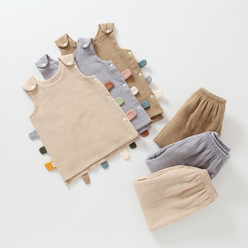 Baby''s Home Clothes Two-Piece Cotton Gauze Autumn Clothes Pants Baby''s Vest Base Clothes Suit Autumn and Winter Outgoing Clothes - Image 2