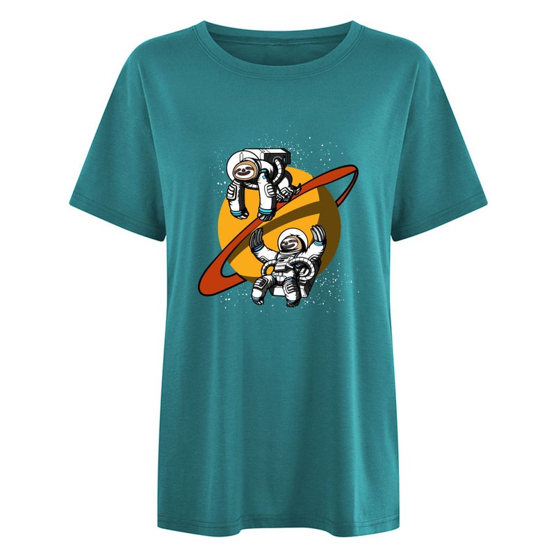 New Shirt Shoulder Sloth Astronaut Moon T-Shirt Loose Pattern Women'S T-Shirt - Image 1