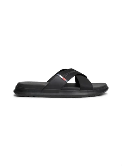 TOMMY HILFIGER Men's Comfort Criss Cross Flip Flops - Polyester, Black