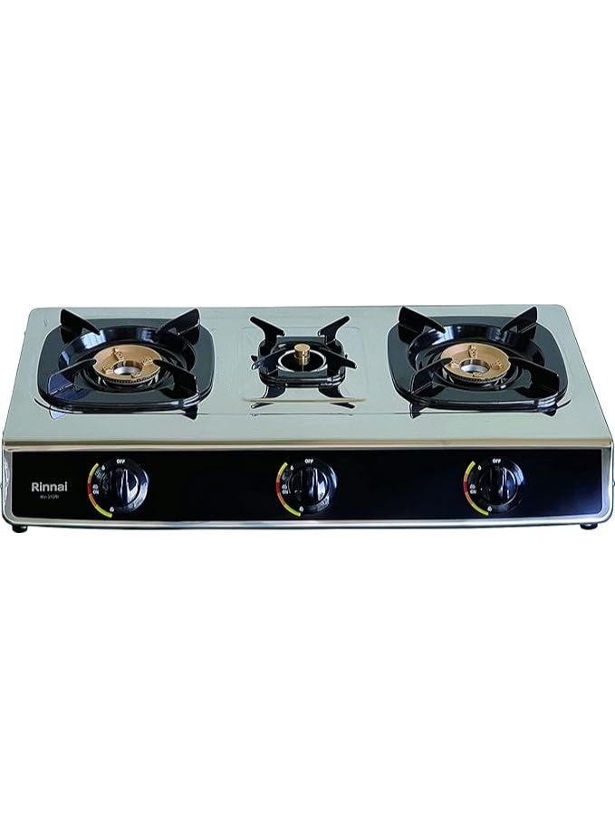 Rinnai RV310RI 3 Burner Gas Stove – Auto Ignition, Stainless Steel Body, Brass Burners, High Efficiency LPG Stove – Made in Vietnam