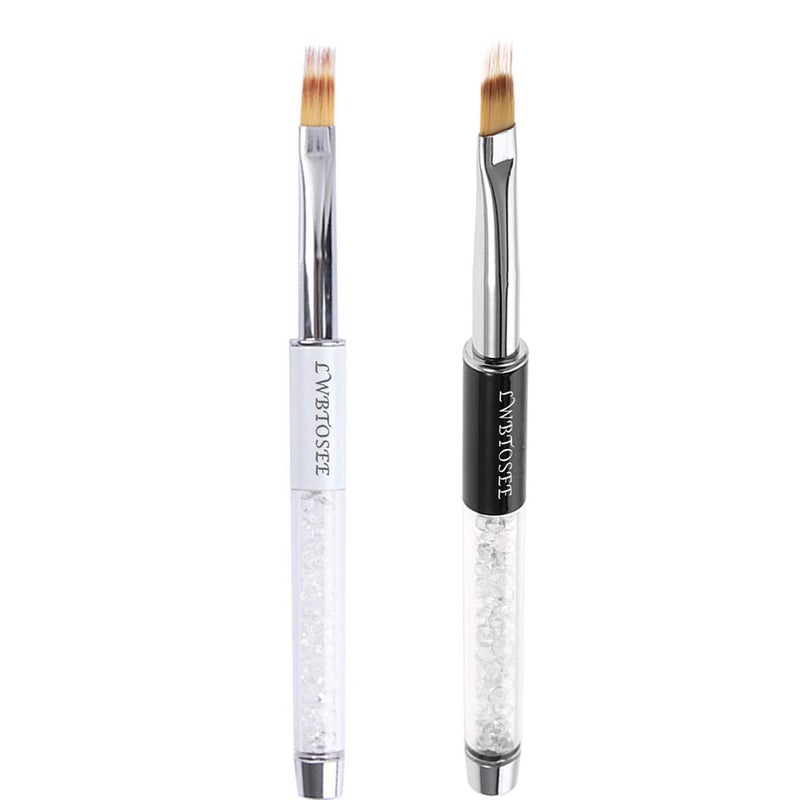 LWBTOSEE 2pcs Ombre Nail Brush for Nail Art Gradient Painting Rhinestone Handle Drawing UV Gel Pen Manicure Nail Art Brush Tool BlackWhite