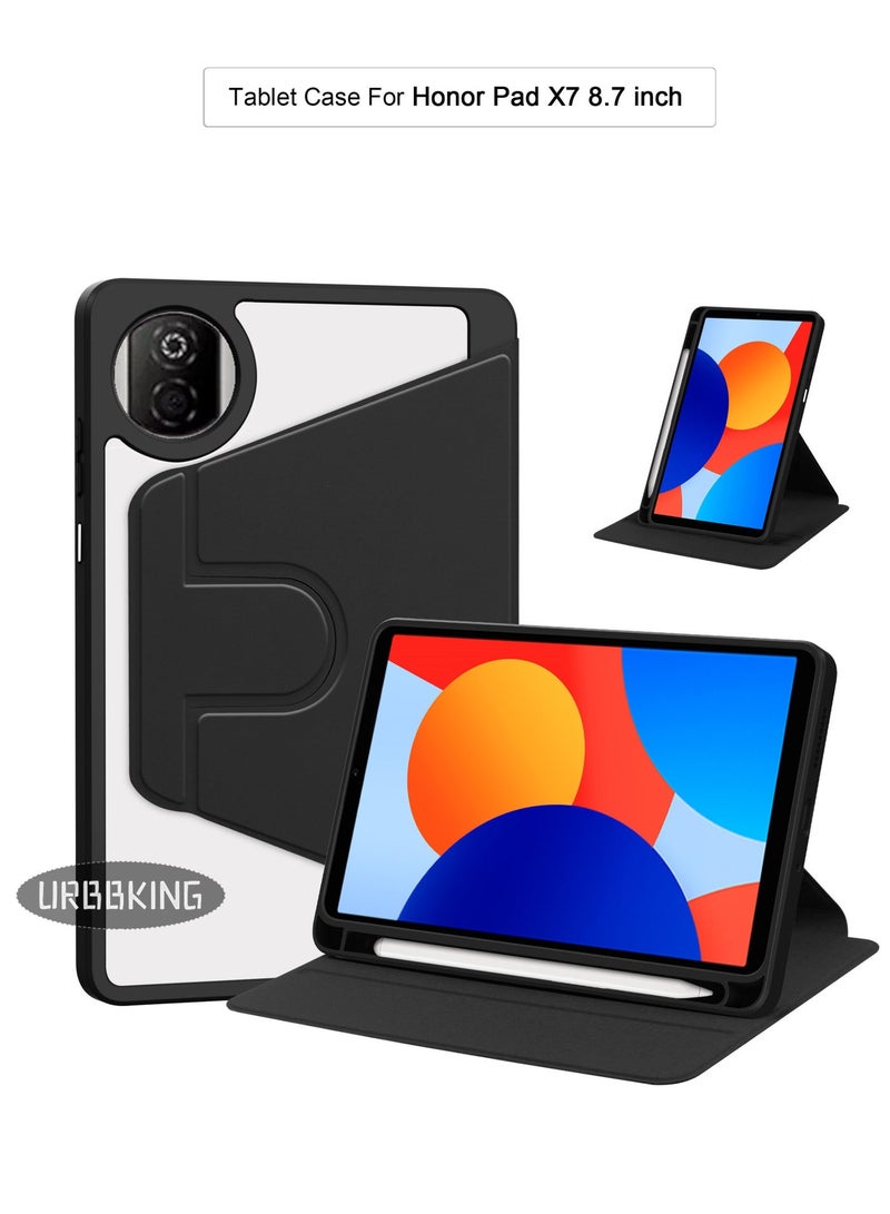 يوارب كينج تتوافق مع غلاف الدوارة الثنائي بحجم 8.7 بوصة مع Honor Pad X7، وغطاء الدوران بزاوية 360 درجة، وغطاء رؤية متعدد الزوايا، وقلم أسود - Image 1
