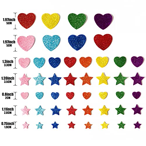 Natonhi 450 Pieces Glitter Foam Heart Stickers, Colorful Self Adhesive Foam Heart Mini Star Stickers for Kid's Arts and Crafts Supplies School Projects Greeting Card Home Decorations - Image 5