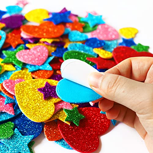 Natonhi 450 Pieces Glitter Foam Heart Stickers, Colorful Self Adhesive Foam Heart Mini Star Stickers for Kid's Arts and Crafts Supplies School Projects Greeting Card Home Decorations - Image 2