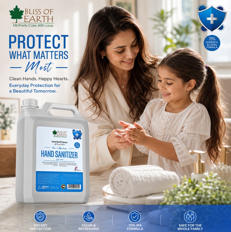 Bliss of Earth Hand Sanitizer Gel 5L – 70% IPA Instant Germ Protection, Quick-Dry Non-Sticky Formula with Moisturizer – Bulk Refill Pack for Home, Office, Clinic, Salon & School Dispensers - Image 3