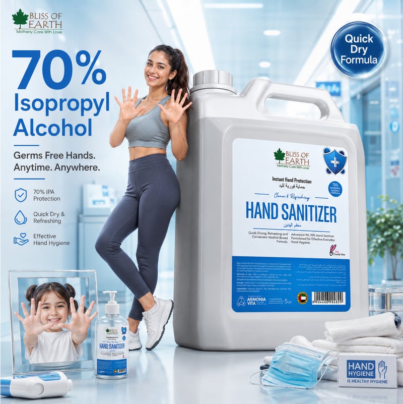 Bliss of Earth Hand Sanitizer Gel 5L – 70% IPA Instant Germ Protection, Quick-Dry Non-Sticky Formula with Moisturizer – Bulk Refill Pack for Home, Office, Clinic, Salon & School Dispensers - Image 2