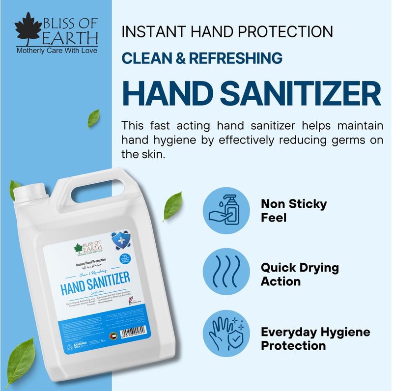 Bliss of Earth Hand Sanitizer Gel 5L – 70% IPA Instant Germ Protection, Quick-Dry Non-Sticky Formula with Moisturizer – Bulk Refill Pack for Home, Office, Clinic, Salon & School Dispensers - Image 4