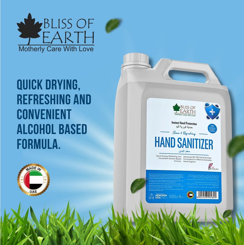 Bliss of Earth Hand Sanitizer Gel 5L – 70% IPA Instant Germ Protection, Quick-Dry Non-Sticky Formula with Moisturizer – Bulk Refill Pack for Home, Office, Clinic, Salon & School Dispensers - Image 5