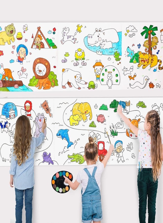 ABTER Extra-Long Jumbo Coloring Paper Roll with Cartoon Animal Illustrations, Self-Adhesive Stickable Coloring Sheet for Kids - Image 1