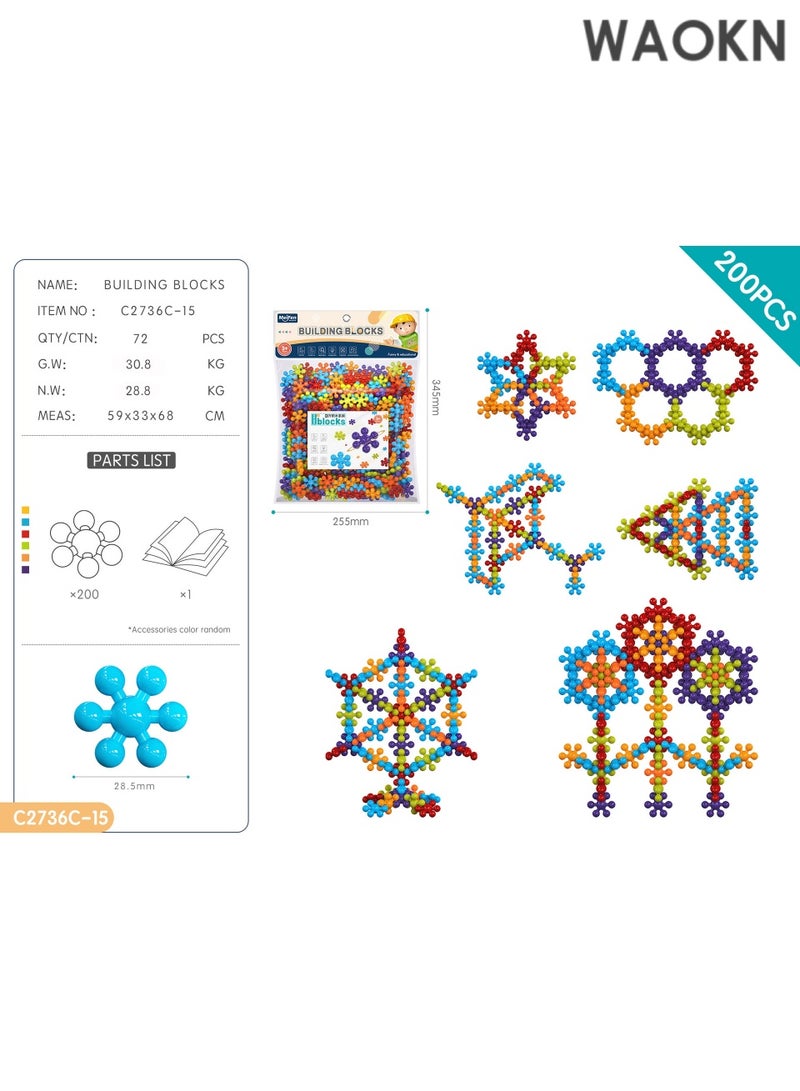 WAOKN Building Blocks Kids STEM Toys 200 Pieces Connect Block Kids Educational Building InterlockingToys Plastic for Preschool Kids Boys and Girls Aged 3+, Safe Material Creativity Kids Toys - Image 1