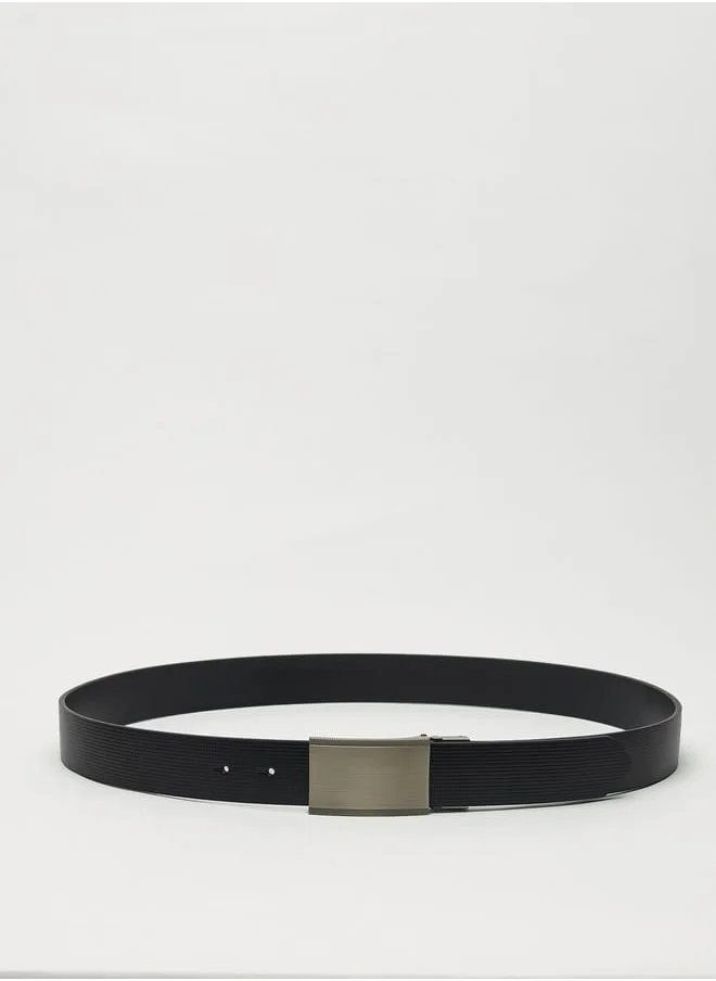 LBL by Shoexpress Men's Textured Reversible Belt with Plate Buckle Closure