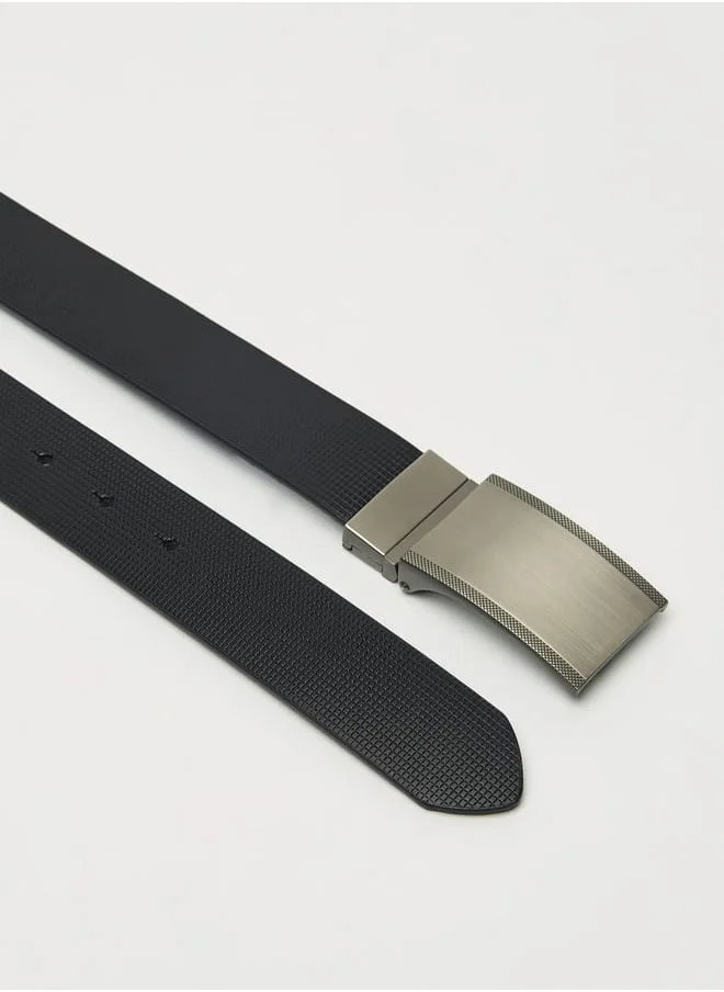 LBL by Shoexpress Men's Textured Reversible Belt with Plate Buckle Closure
