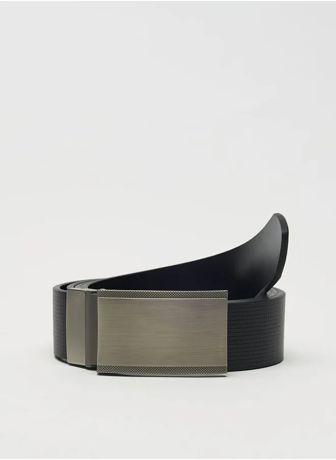LBL by Shoexpress Men's Textured Reversible Belt with Plate Buckle Closure