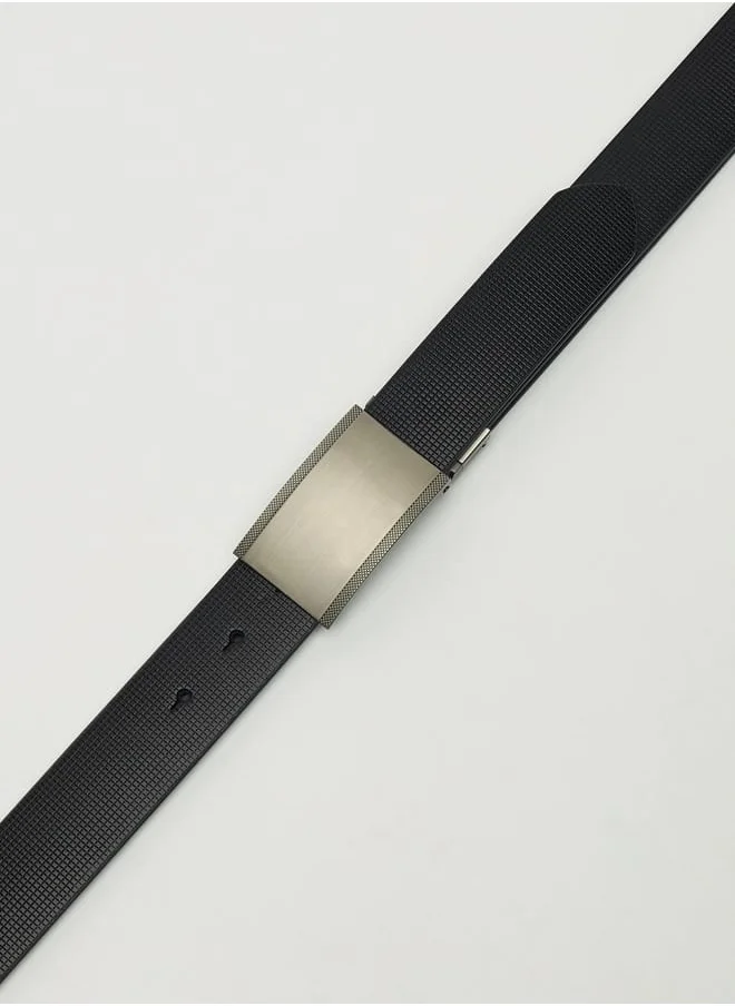 LBL by Shoexpress Men's Textured Reversible Belt with Plate Buckle Closure