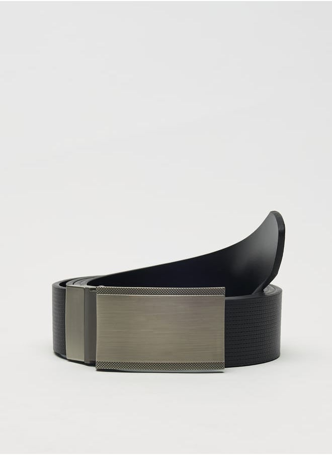 LBL by Shoexpress Men's Textured Reversible Belt with Plate Buckle Closure  - Image 3