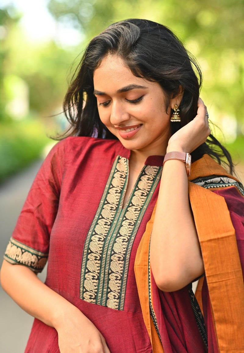 ANNI Designer Women's Rayon Viscose Solid Anarkali Kurta with Dupatta (Samuti Red_L_Red_Large) - Image 5