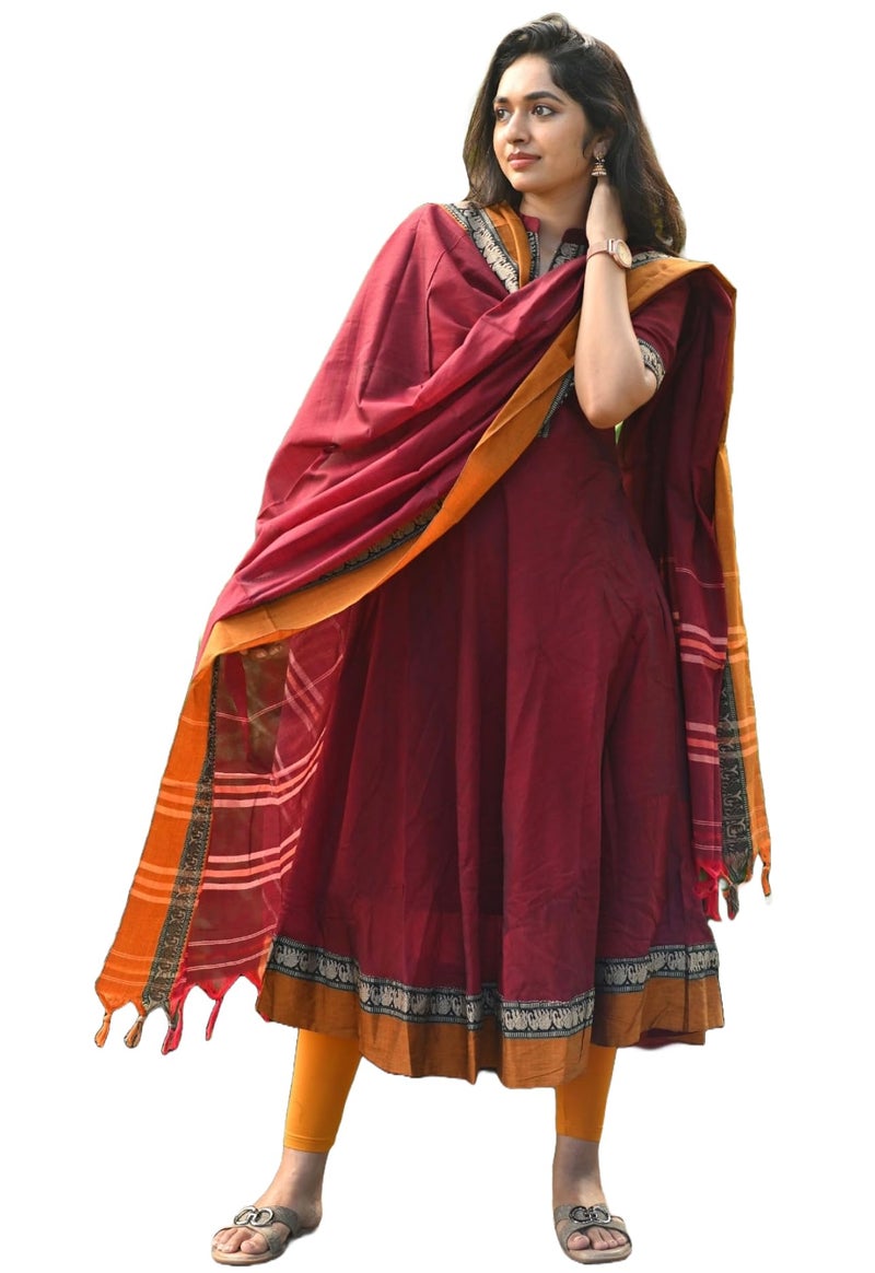 ANNI Designer Women's Rayon Viscose Solid Anarkali Kurta with Dupatta (Samuti Red_L_Red_Large) - Image 1