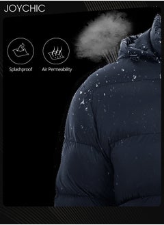Joychic Men Down Jackets & Coats Lightweight Light Full Zip Up Puffy Puff Bubble Insulated Winter Warm Hooded Coat Outdoor Travel Slim Fit Puffer Jacket with Hood Navy Blue  - Image 3