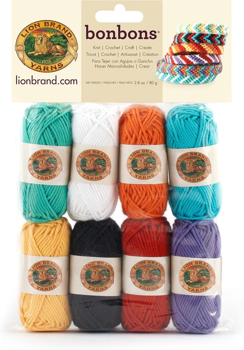 Lion Brand Yarn Bonbons Yarn Set in Beach Colors - 8 Miniature Skeins for Knitting and Crafting - Image 1